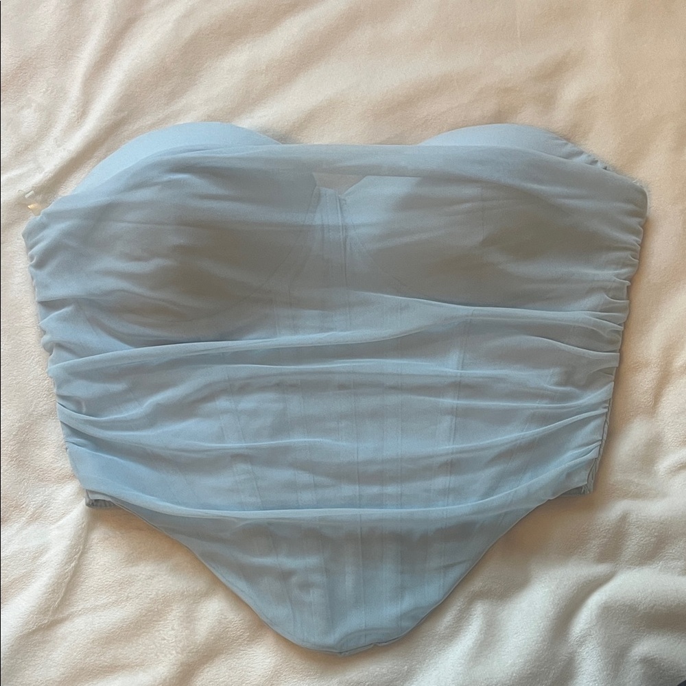 Elegant Blue Strapless Bodysuit